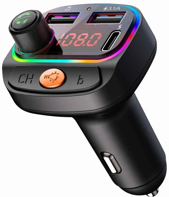 FM siųstuvas „Swissten RGB Bluetooth FM“ siųstuvas, 2x USB / USB-C