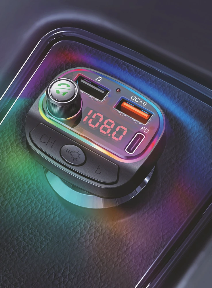 FM siųstuvas „Swissten RGB Bluetooth FM“ siųstuvas, 2x USB / USB-C