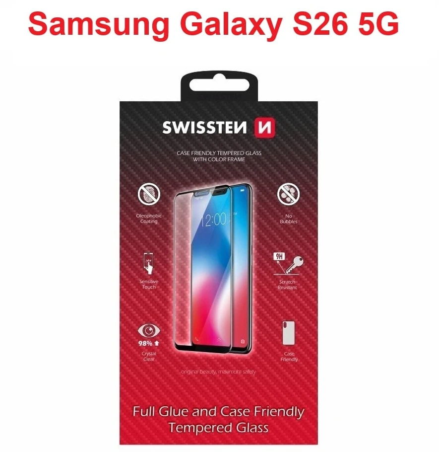 „Swissten“ grūdintas viso veido spalvotas rėmelis, skirtas „Samsung Galaxy S26 5G“