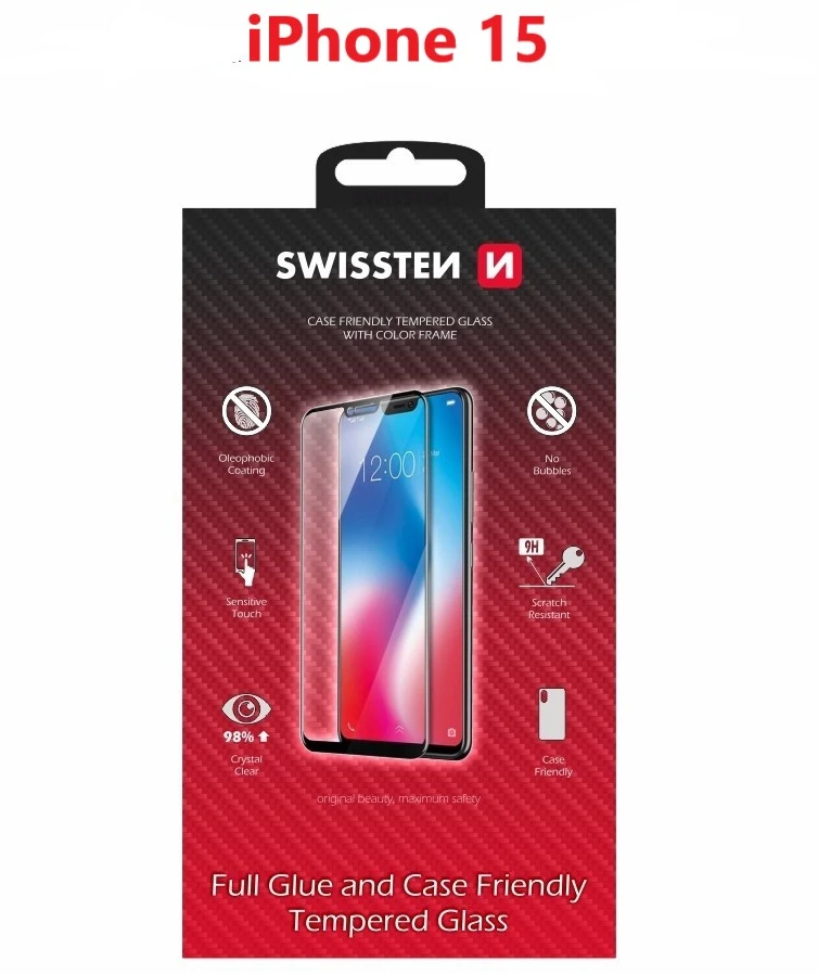Swissten viso veido grūdintas stiklas, skirtas Apple iPhone 15