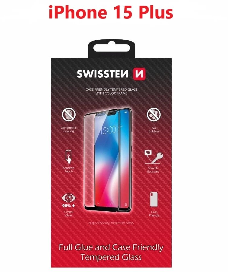 Swissten viso veido grūdintas stiklas, skirtas Apple iPhone 15 Plus