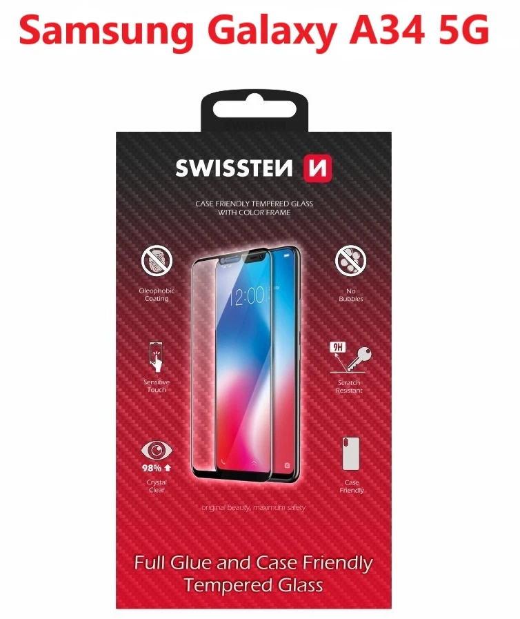 FULL „Swissten“ grūdintas viso veido stiklas „Samsung Galaxy A34 5G“ Juodas