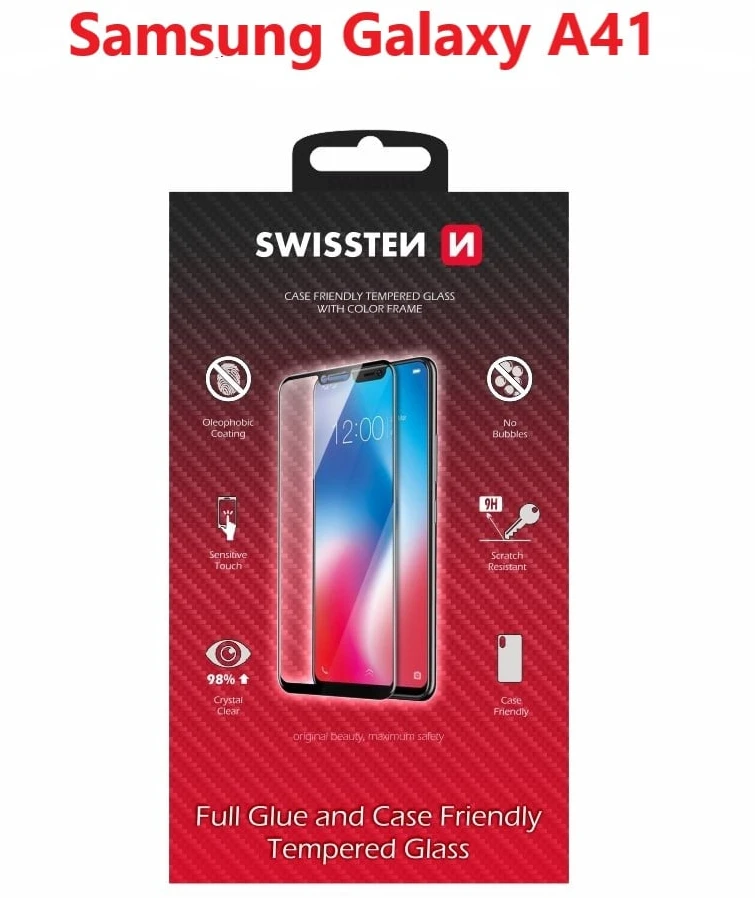 Swissten Swissten Viso veido 5D grūdinto stiklo ekrano apsauga, skirta „Samsung A41“, juoda