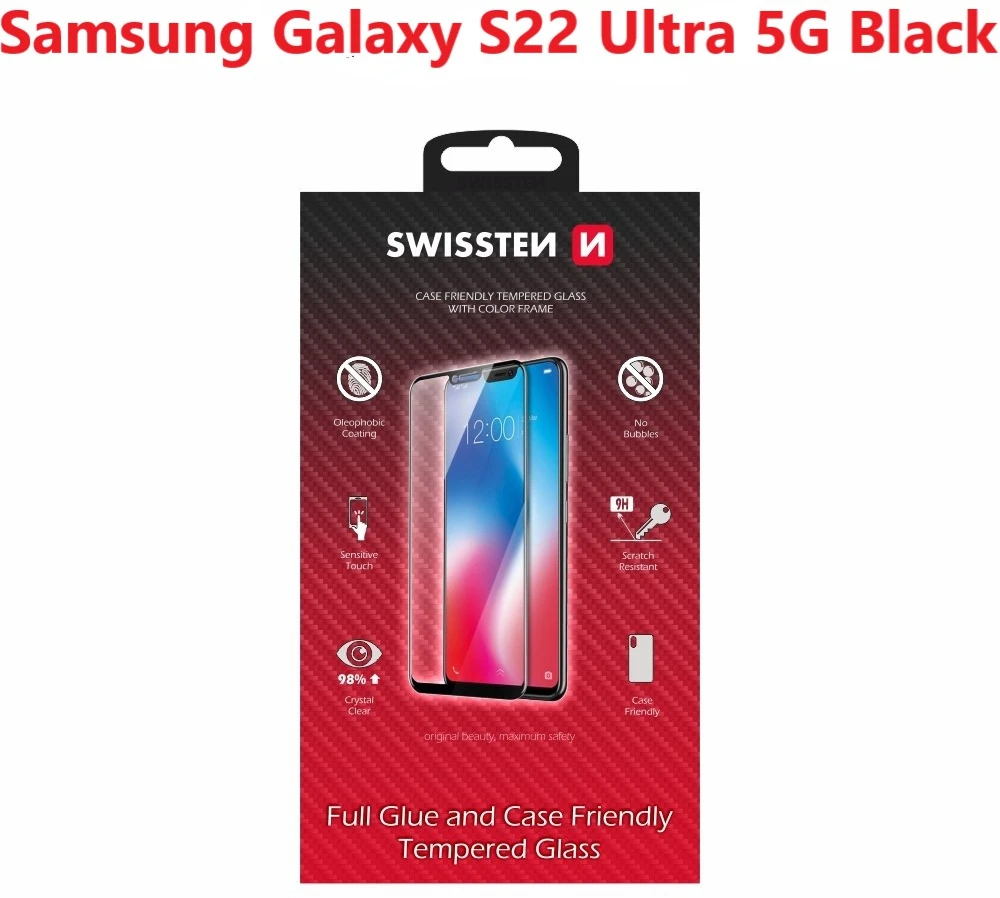SWISSTEN FULL GLUE COLOR FRAME CASE FRIENDLY sklo pro SAMSUNG S908B GALAXY S22 ULTRA 5G juoda