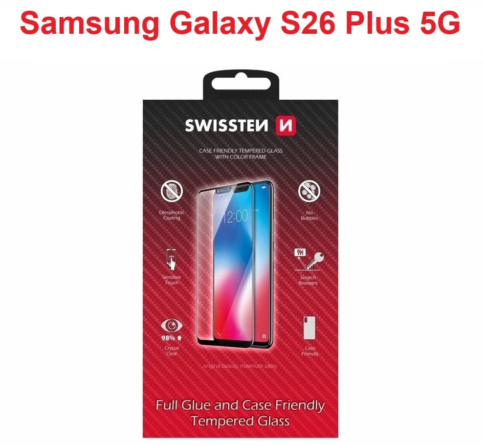 SWISSTEN CASE FRIENDLY apsauginis stiklas, skirtas „Samsung Galaxy S26 Plus 5G“, juodas