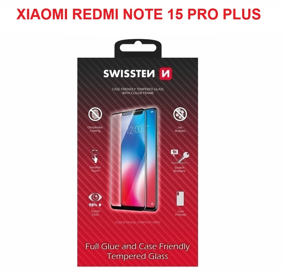 „Swissten“ viso veido spalvotas rėmelis grūdinto stiklo, skirtas „Xiaomi Redmi Note 15 Pro Plus 5G“.