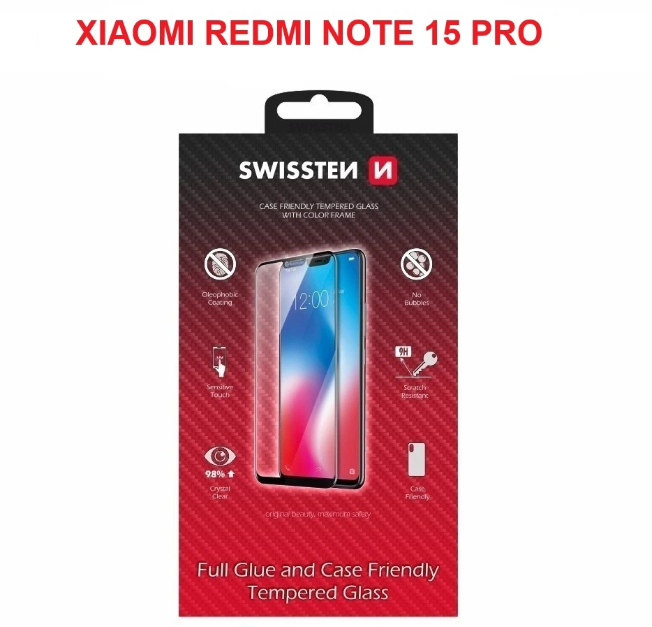 „Swissten“ viso veido spalvotas rėmelis grūdintas stiklas, skirtas „Xiaomi Redmi Note 15 Pro 5G“.