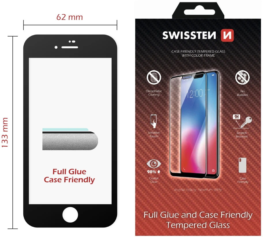 Swissten grūdinto stiklo ekrano apsauga, pro Apple iPhone SE 2020, juoda, tinka dėklui ir spalvotas rėmelis