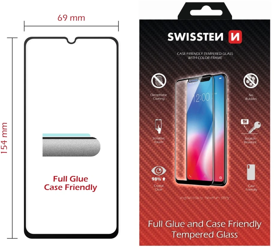 „Swissten“ grūdintas viso veido stiklas „Samsung Galaxy A50“ Juodas
