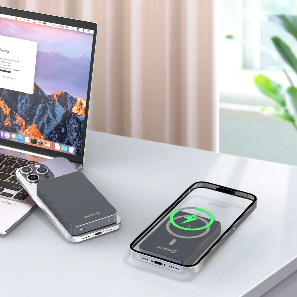 Powerbank Swissten Swissten FUSION Power Bank Universal External Baterija MagSafe / Apple Watch / 10000 mAh Sidabrinis