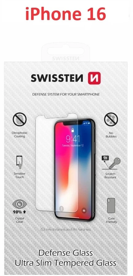 Swissten Ultra Slim grūdintas stiklas, skirtas Apple iPhone 16