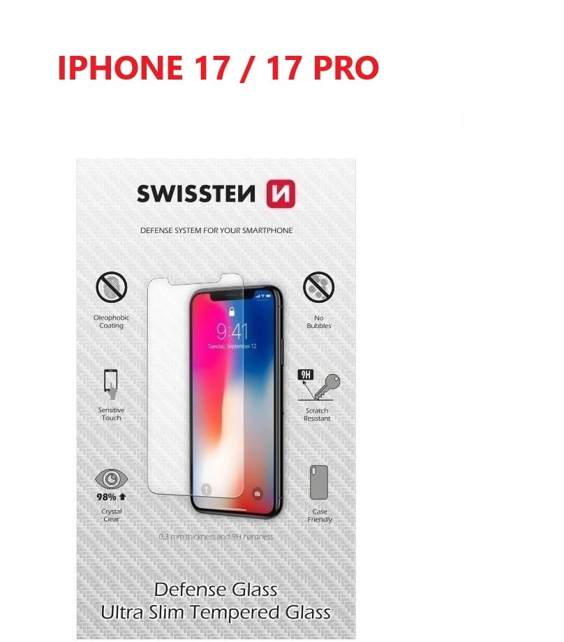 „Swissten“ itin plonas grūdintas stiklas, skirtas „Apple iPhone 17 / 17 Pro“