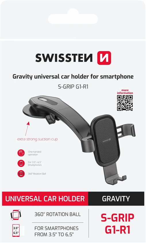 Swissten S-GRIP G1-R1 Metal Age Gravity 360 universalus automobilio skydelio laikiklis įrenginiui