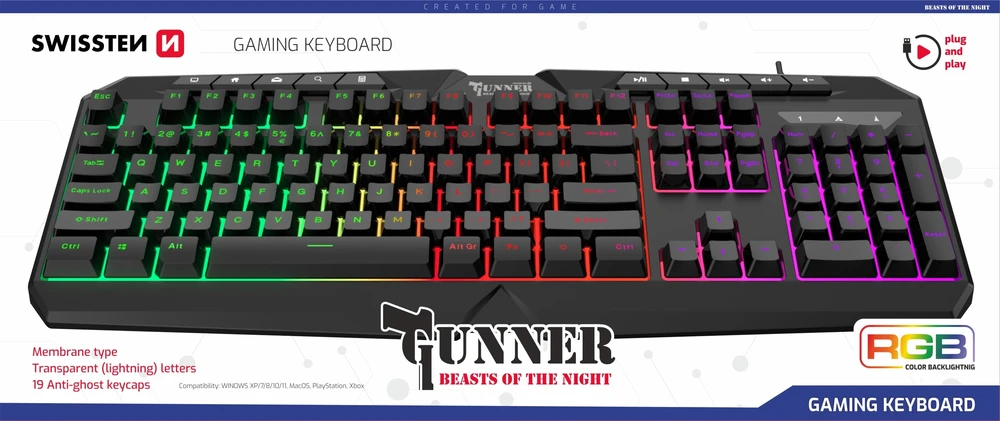 Klaviatūra Swissten Gunner Gaming Spēļu Tastatūra