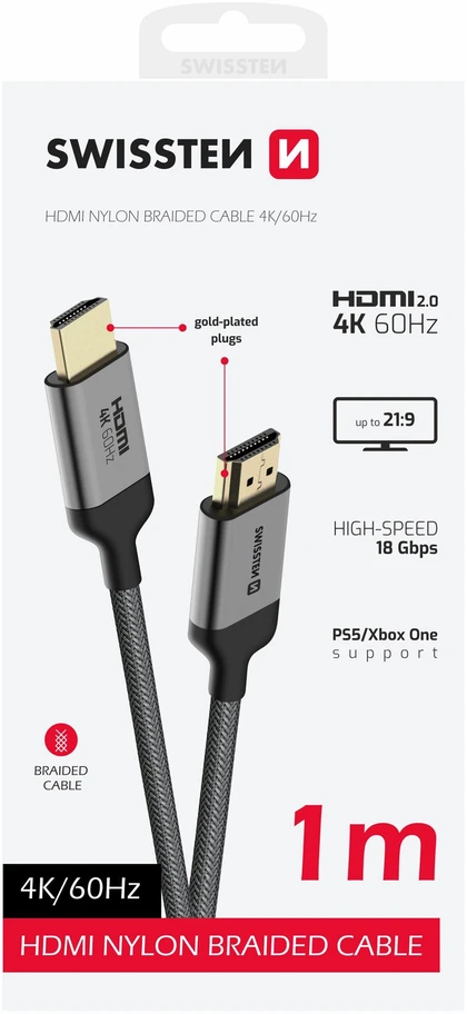 Swissten HDMI–HDMI 4K kabelis 1 m