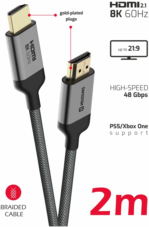 Swissten HDMI į HDMI 8K kabelis 2m