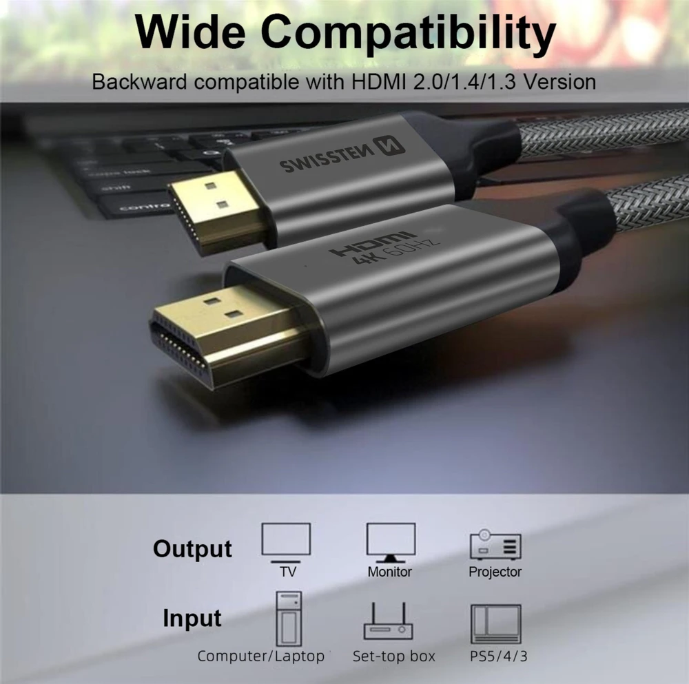 Swissten HDMI į HDMI 4K kabelis 3m
