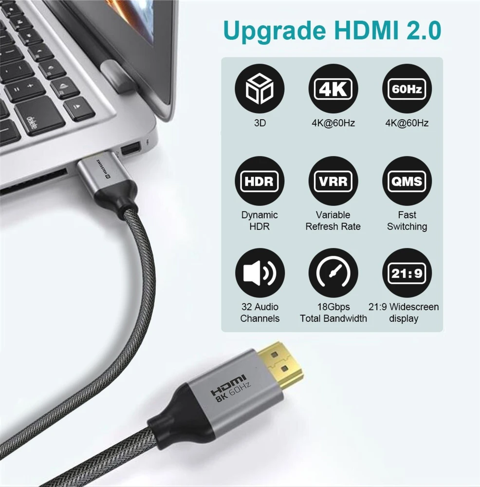 Swissten HDMI į HDMI 4K kabelis 3m