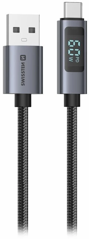 „Swissten LCD“ USB-A–USB-C laidas