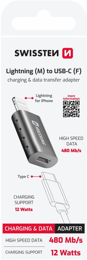 Adapteris USB Swissten USB-C - Lightning Sidabrinė (55500400)