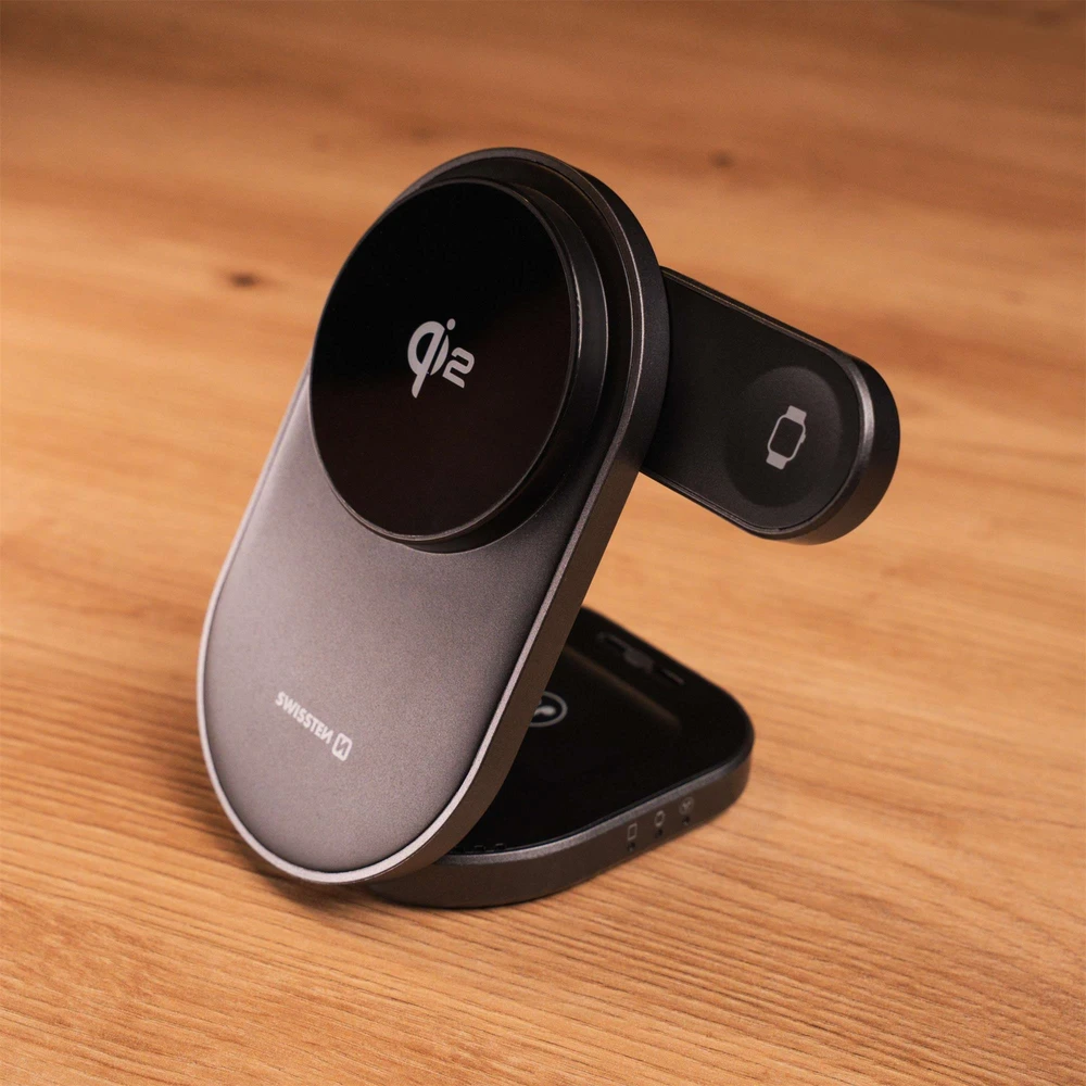 Swissten MagBase 3-in-1 Wireless Charger, Juodas