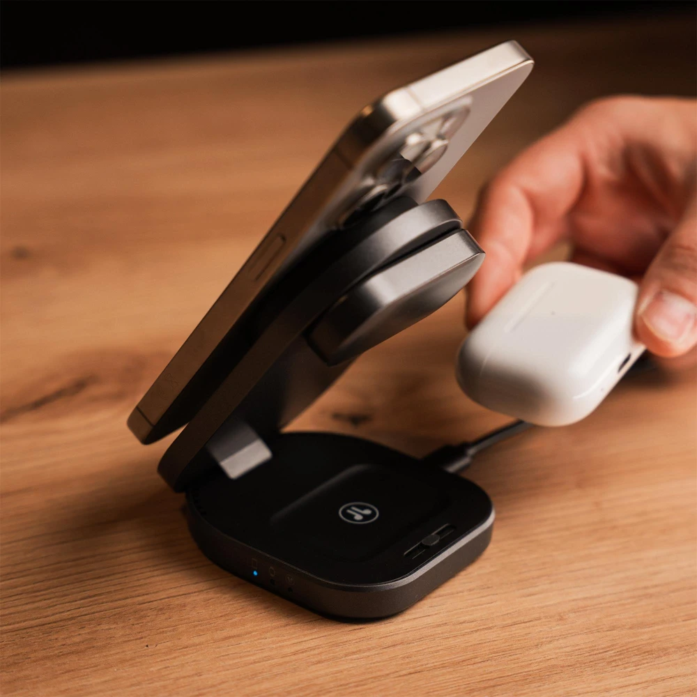 Swissten MagBase 3-in-1 Wireless Charger, Juodas