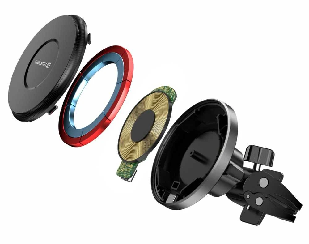 „Swissten Airhold“ magnetinis automobilio laikiklis su belaidžiu įkrovikliu 15 W / 7,5 W (suderinamas su „MagSafe“)