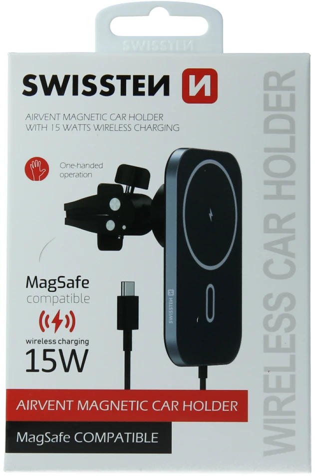 Swissten Magsafe Air Vent automobilio laikiklis su 15 W belaidžiu įkrovimu
