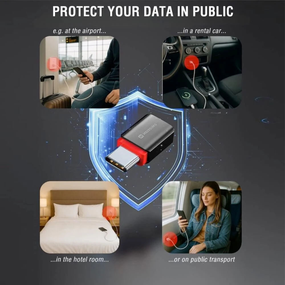 USB kabelis „Swissten Swissten DataGUARD“ įkrovimo adapteris su duomenų blokavimu USB-C į USB-C