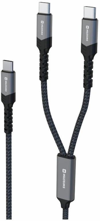 „Swissten 2in1“ įkrovimo USB-C / 2x USB-C laidas 100W 1,5 m