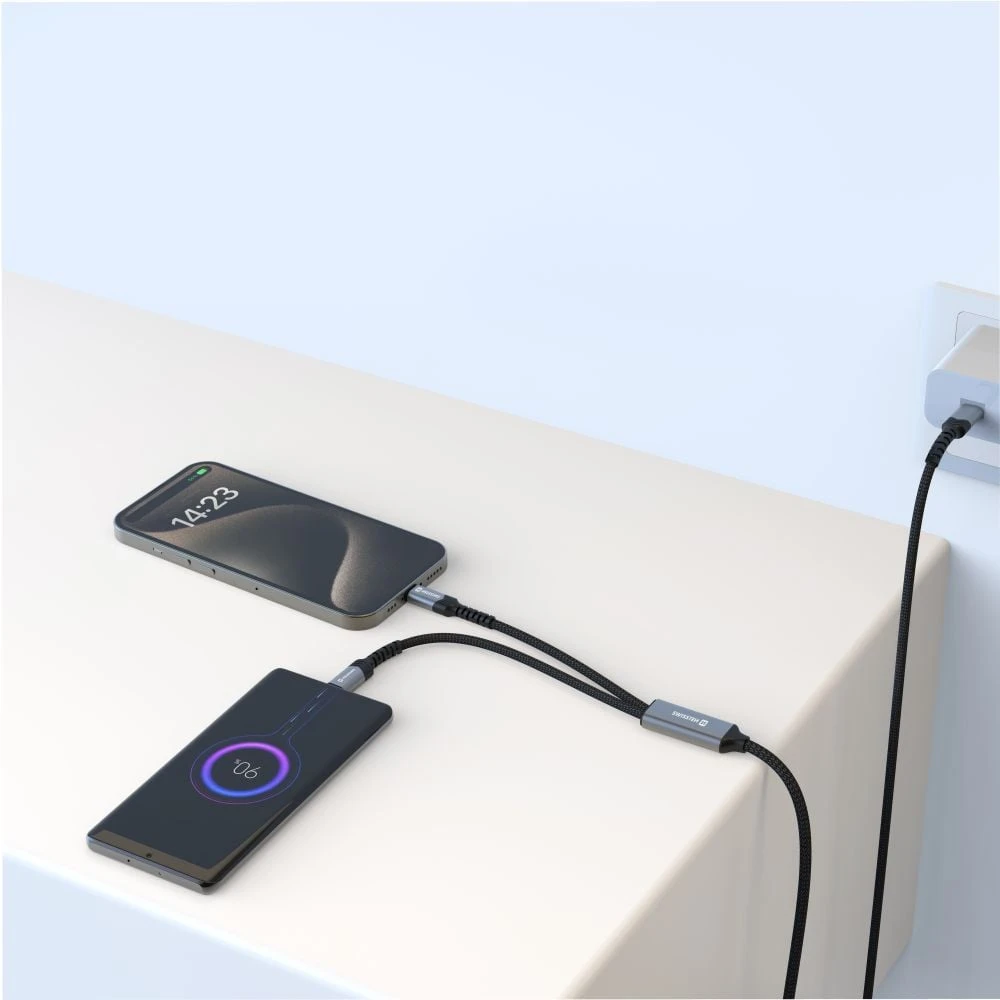 „Swissten Textile 2in1“ USB-C / apšvietimo laidas 100 W 1,5 m