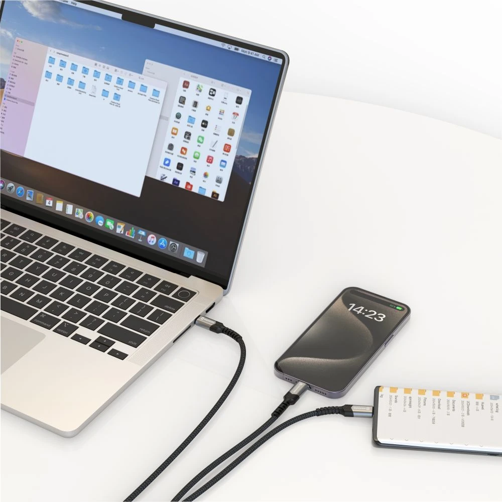 „Swissten Textile 2in1“ USB-C / apšvietimo laidas 100 W 1,5 m