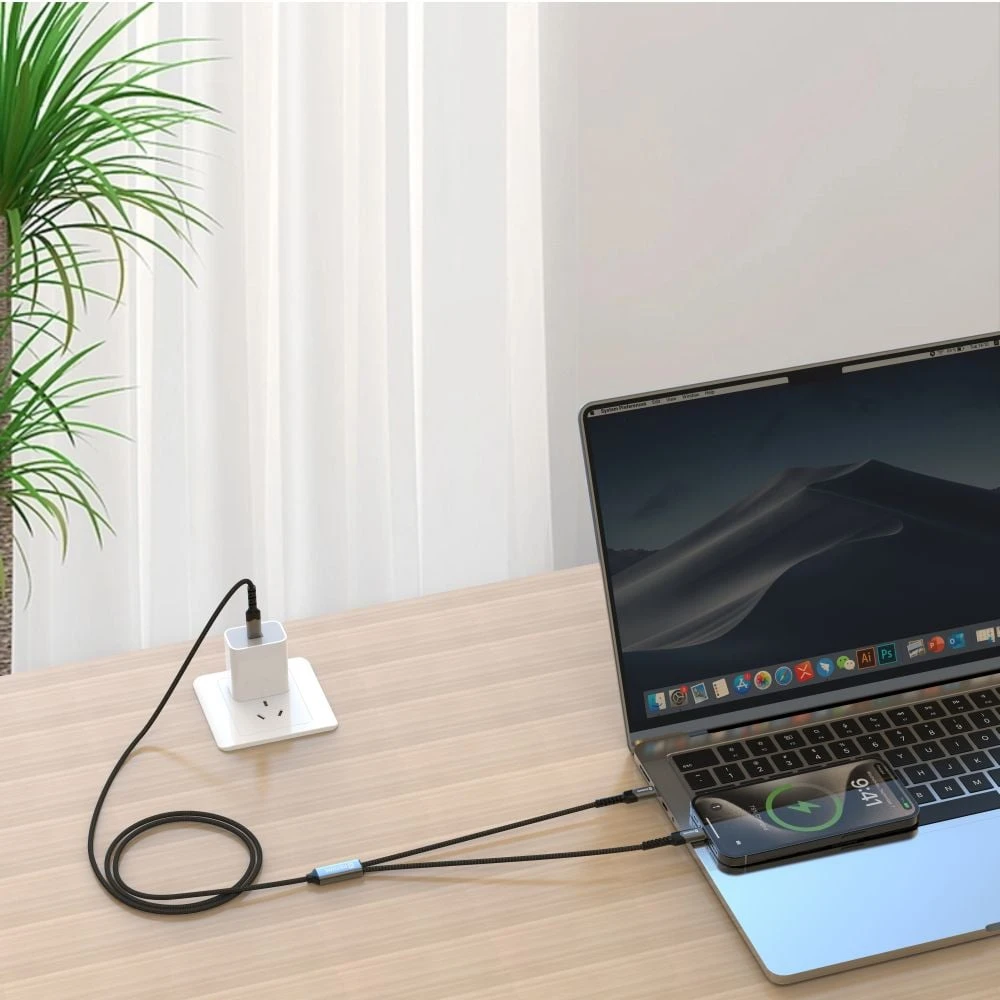 „Swissten 2in1“ įkrovimo USB-C / 2x USB-C laidas 100W 1,5 m