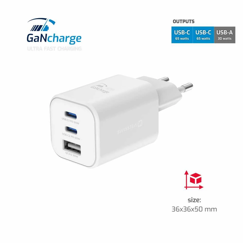 SWISSTEN Síťový adaptér GaN 2x USB-