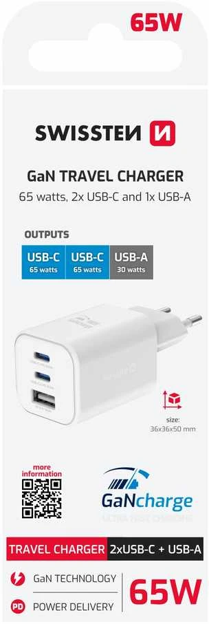 SWISSTEN Síťový adaptér GaN 2x USB-