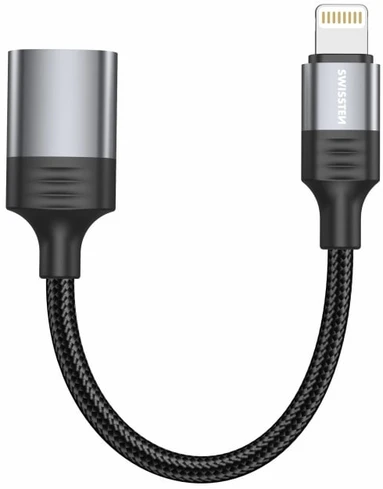SWISSTEN TEXTILE OTG adaptér Lightning (M) na USB-A (F) 0.13m juoda