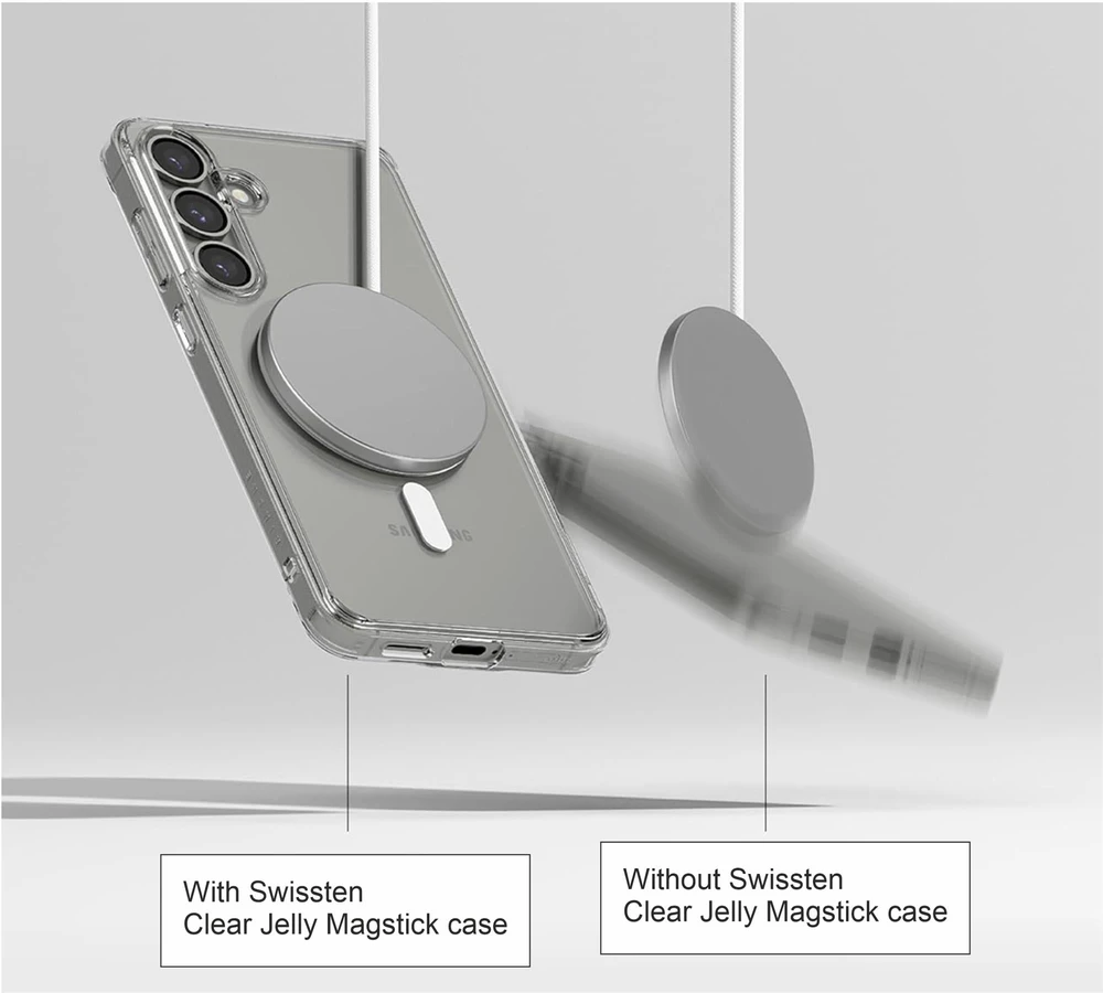 SWISSTEN skaidrus želė MagStick metalinis dėklas, skirtas Samsung Galaxy S26 PLUS 5G, skaidrus