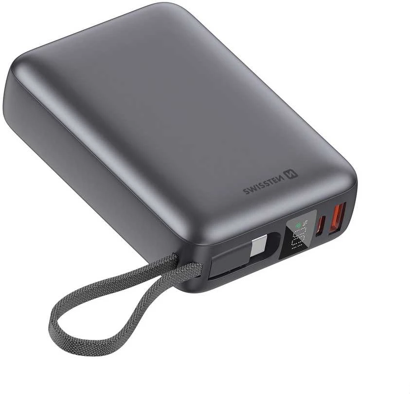 „Swissten“ išorinė baterija 20000 mAh 45 W su integruotu USB-C laidu