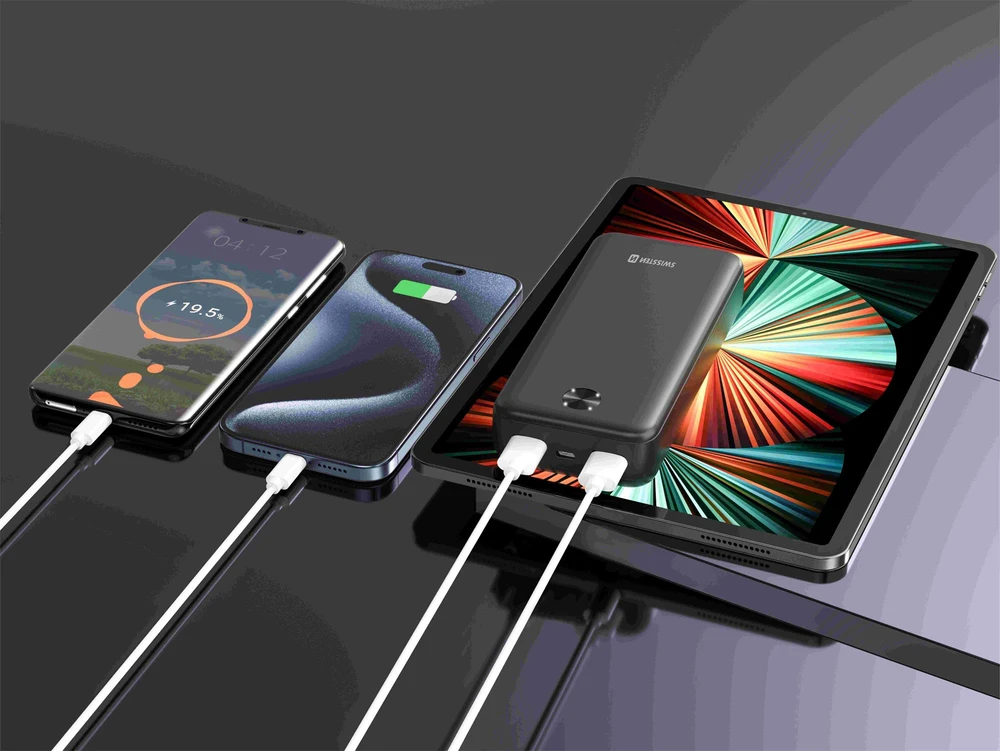 Swissten SWISSTEN, išorinė baterija, WORX PRO, ličio polimerų, 5/9/12V, telefonams ir kitiems įrenginiams įkrauti, 22013961, 20000mAh, juoda
