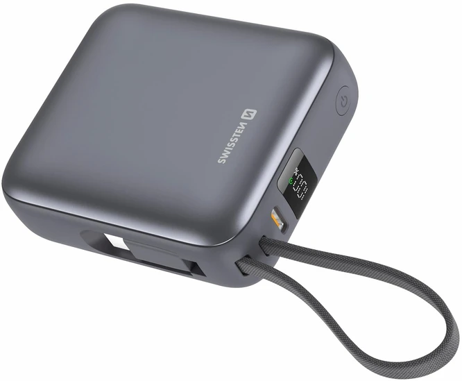 Powerbank Swissten Swissten SPACE Power Bank Universal External Baterija Built-in USB-C Cable 35W / 10000 mAh Sidabrinis
