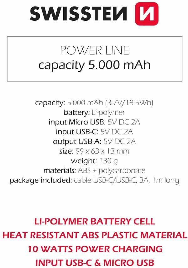 Swissten Powerbank Sourcing MINISW5K 5000 mAh Juodas