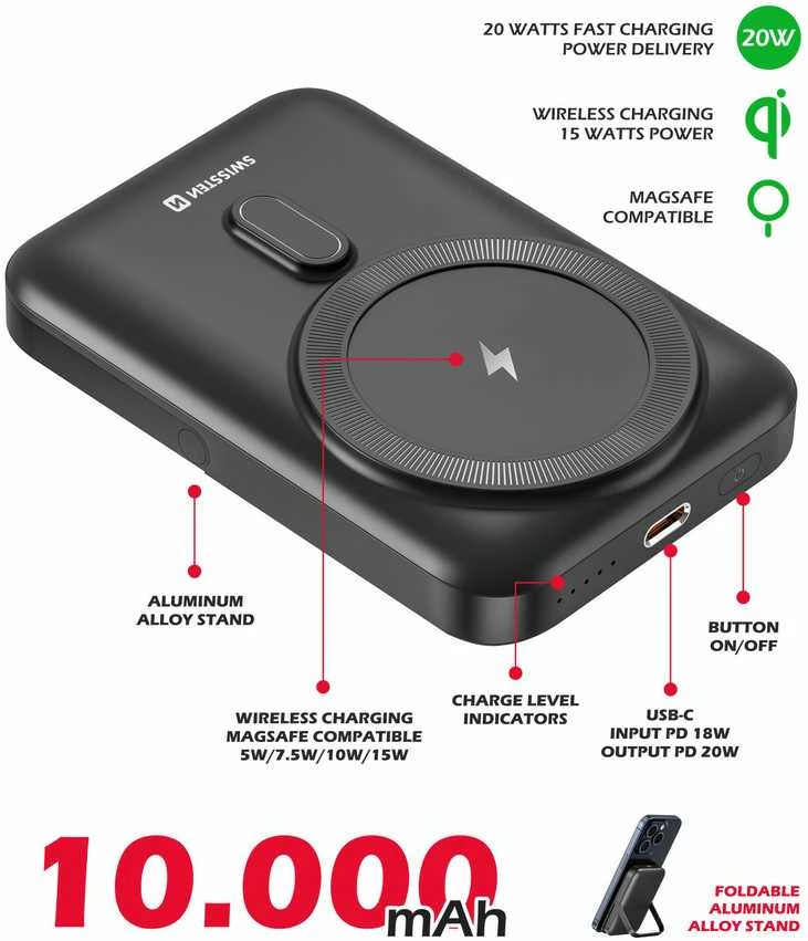 Swissten Power Bank PD 20W (suderinamas su MagSafe) 10000mAh