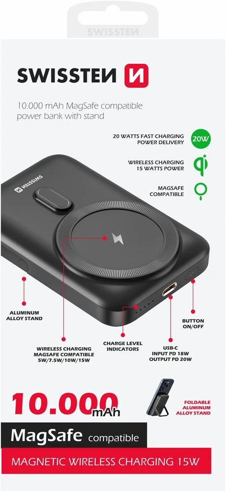 Swissten Power Bank PD 20W (suderinamas su MagSafe) 10000mAh