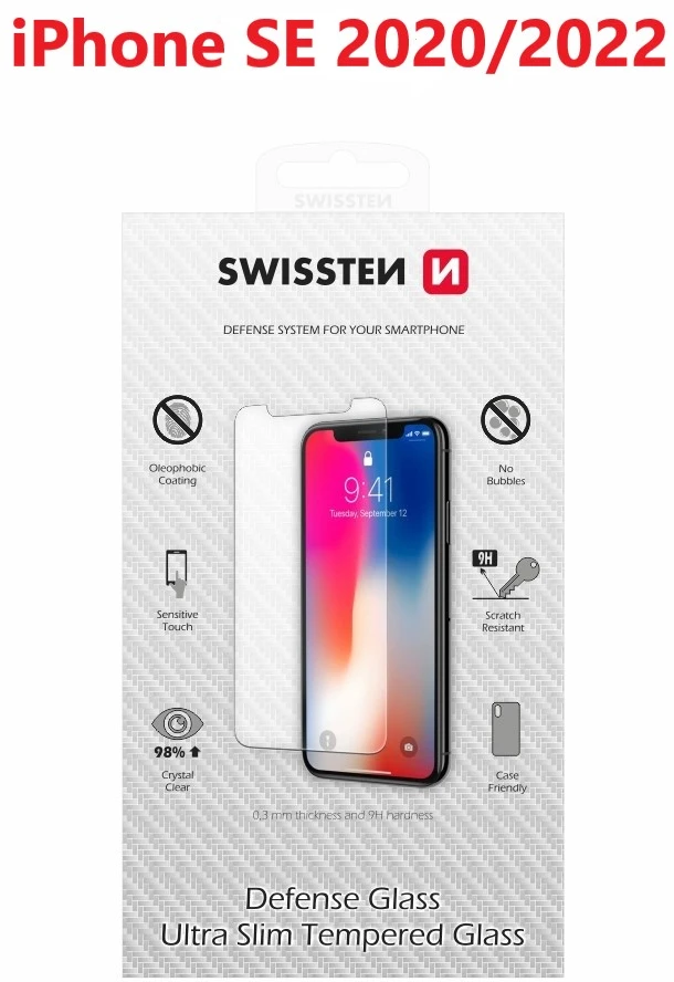Swissten Swissten grūdinto stiklo ekrano apsauga, pro Apple iPhone SE 2020, juoda, apsauginis stiklas