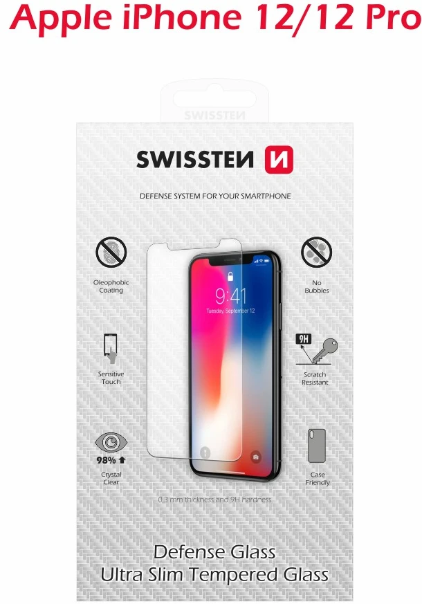 SWISSTEN Apsauginis grūdintas stiklas 2.5D, skirtas Apple iPhone 12 ir 12 Pro