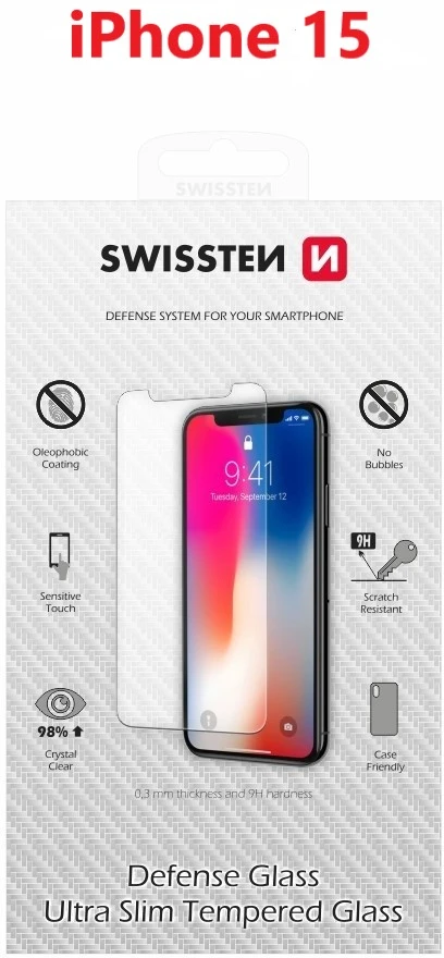 SWISSTEN apsauginis grūdintas stiklas RE 2.5D skirtas Apple iPhone 15