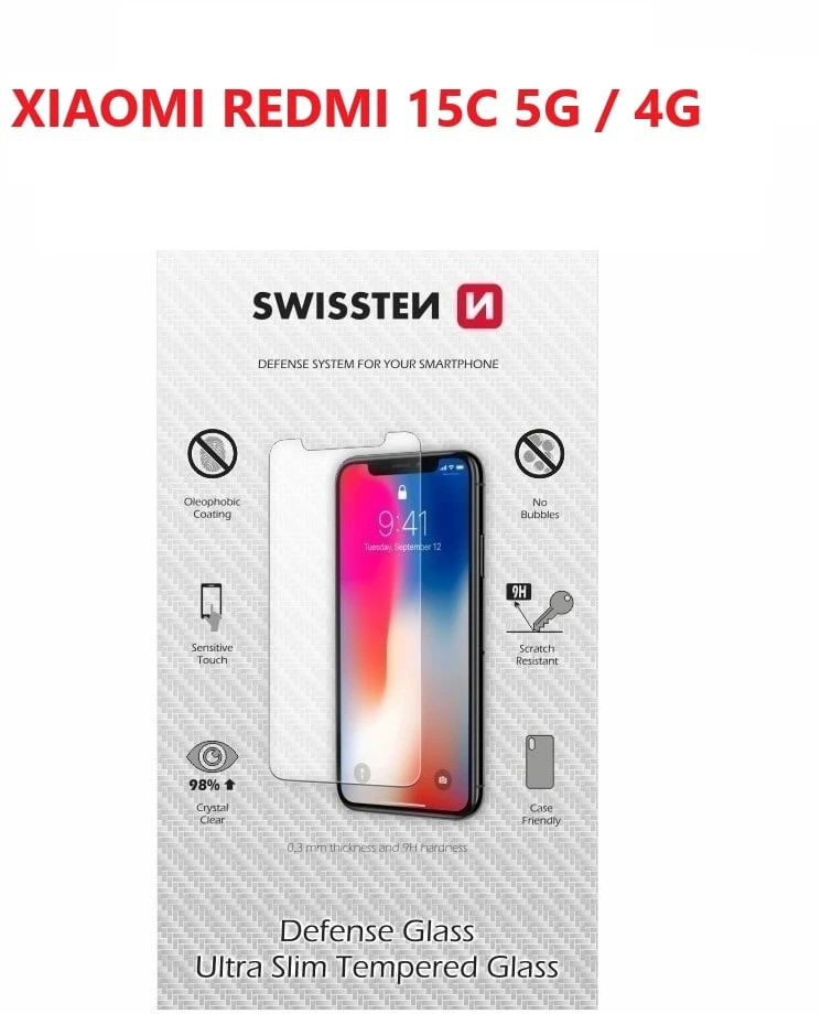 „Swissten“ itin plonas grūdintas stiklas, skirtas „Xiaomi Redmi 15C 4G/5G“