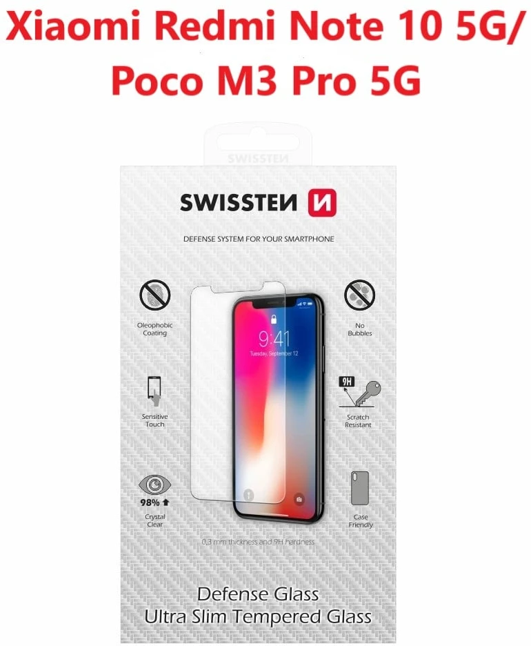 SWISSTEN apsauginis grūdintas stiklas 2.5D, skirtas XIAOMI REDMI NOTE 10 5G ir POCO M3 PRO 5G