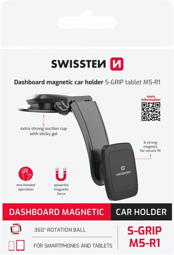Swissten S-GRIP-M5-R1 Premium universalus magnetinis automobilio skydelio laikiklis