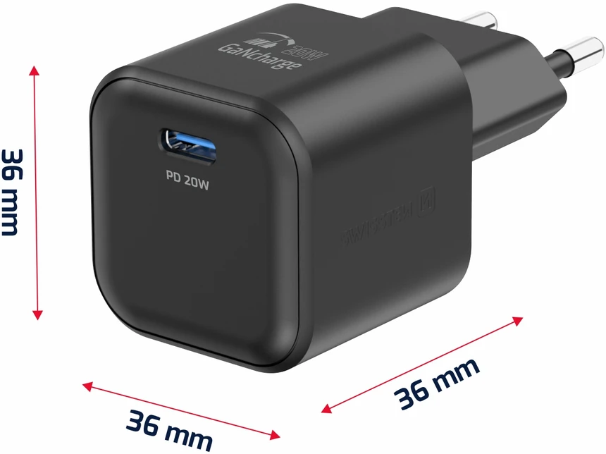 SWISSTEN Síťový adaptér GaN USB-C + datový kabelis USB-C - USB-C 1.2m juoda
